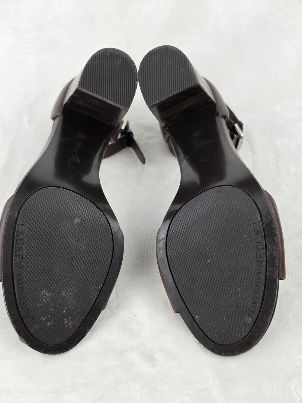 Lauren Ralph Lauren Ankle Strap Sandals Womens 9B Brown Leather Block Heel - Picture 6 of 8